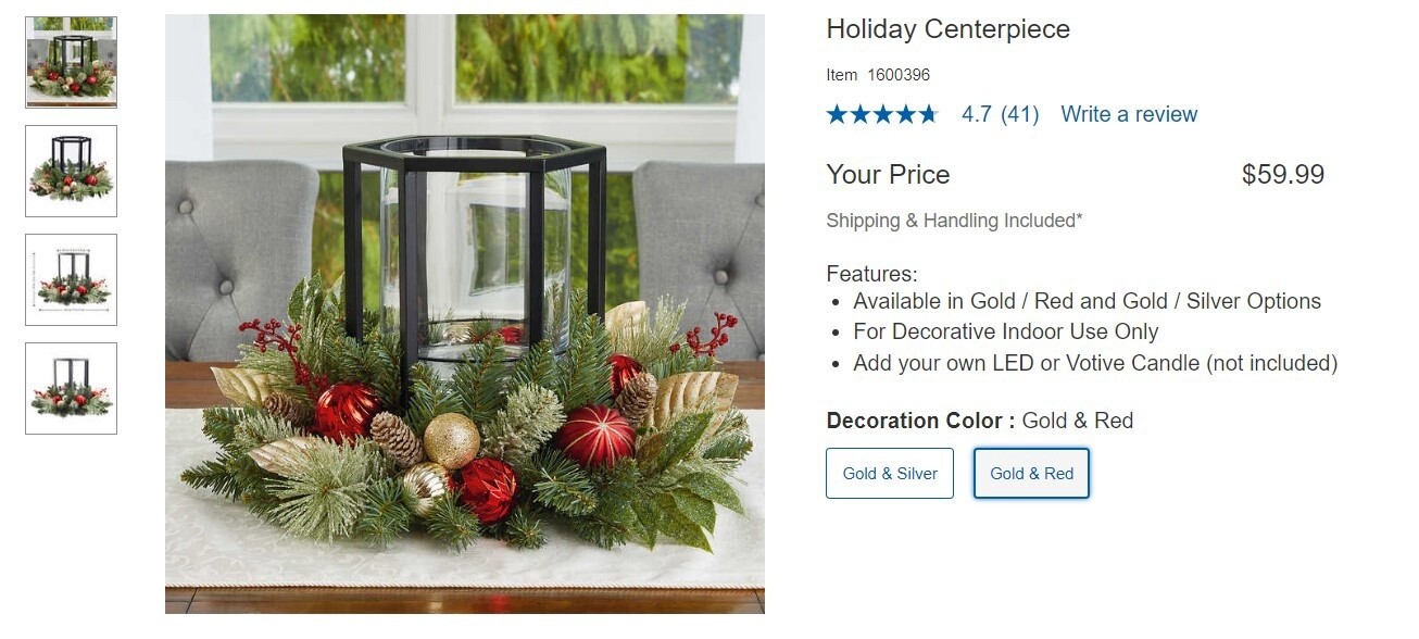 HOLIDAY CENTERPIECE Red-Gold