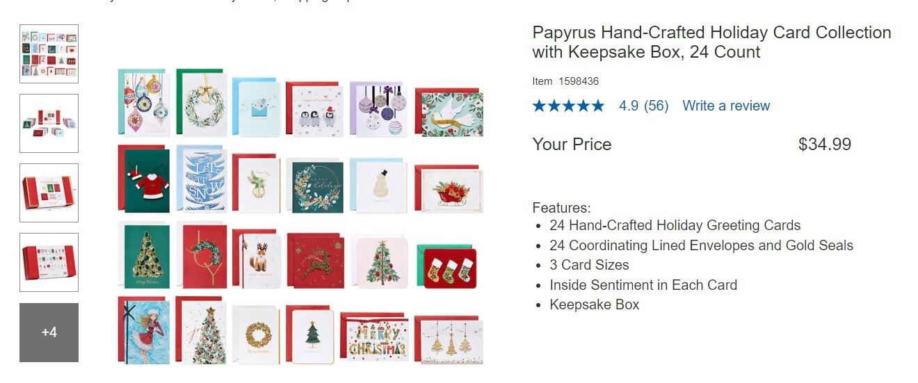 Papyrus Hand-Crafted Holiday Card Collection with Keepsake Box, 24 Count