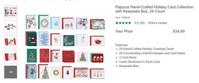 Papyrus Hand-Crafted Holiday Card Collection with Keepsake Box, 24 Count