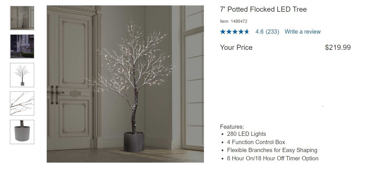 7' POTTED FLOCKED BIRCH LED TREE