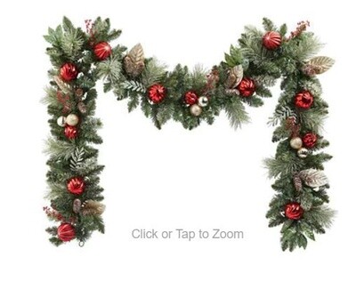 9' PRE-LIT DECORATED GARLAND Red-Gold
