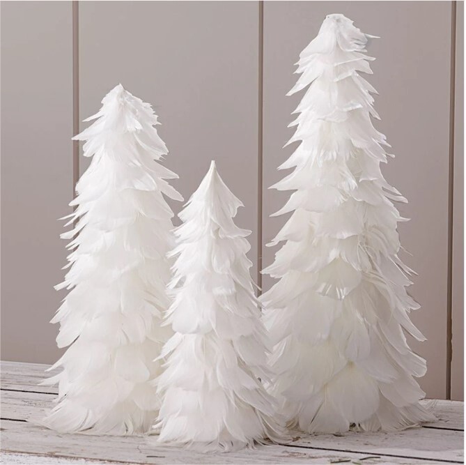 Set of 3 White Feather Trees