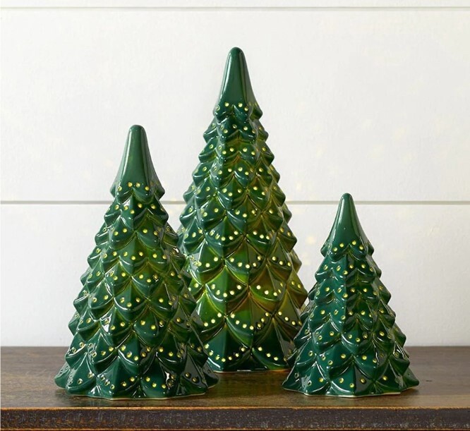 Set of 3 Green Ceramic Lighted Trees