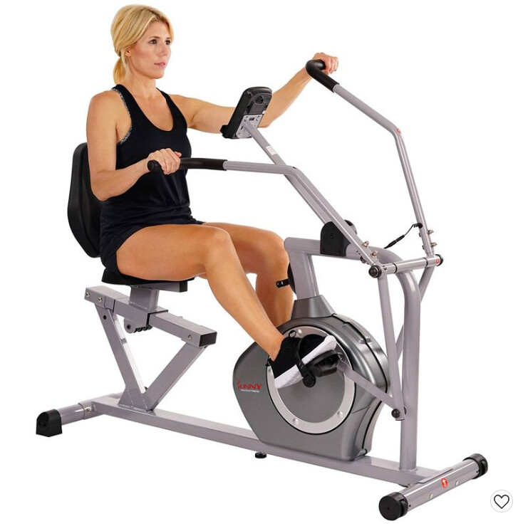 Sunny Health & Fitness Stationary Indoor Recumbent Exercise Bike Cardio Machine Cross Trainer w/Arm