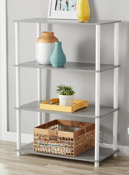 4 shelf standard storage bookshelf, gray