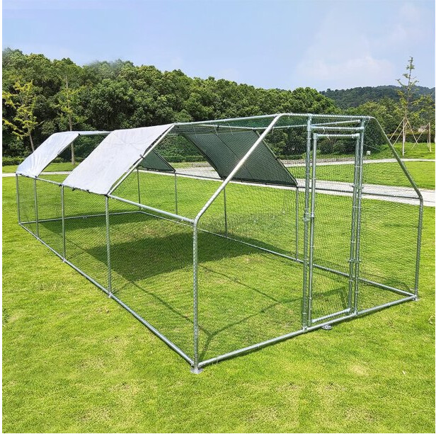 Chicken Coop- 25 FT Large Outdoor Chicken Run- Heavy Duty Metal Frame- Flat Roofed