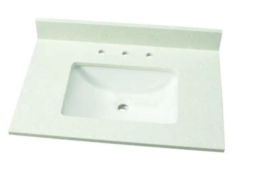 31in.Engineered Stone Single Vanity Top in Sparkling White with White Sink
