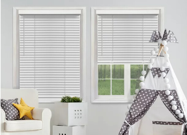 21.5" x 64" Faux Wood Blinds, White