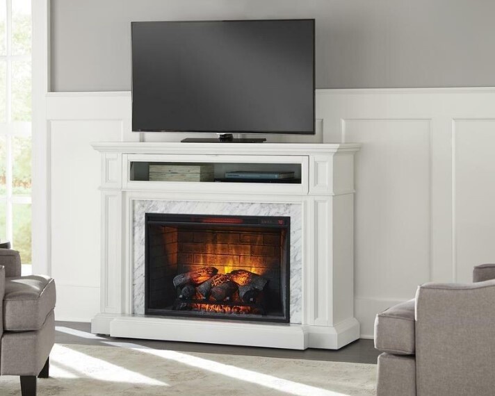 HDC Charice 57 In. Freestanding Infrared Electric Fireplace In White With Carrara Marble Surround