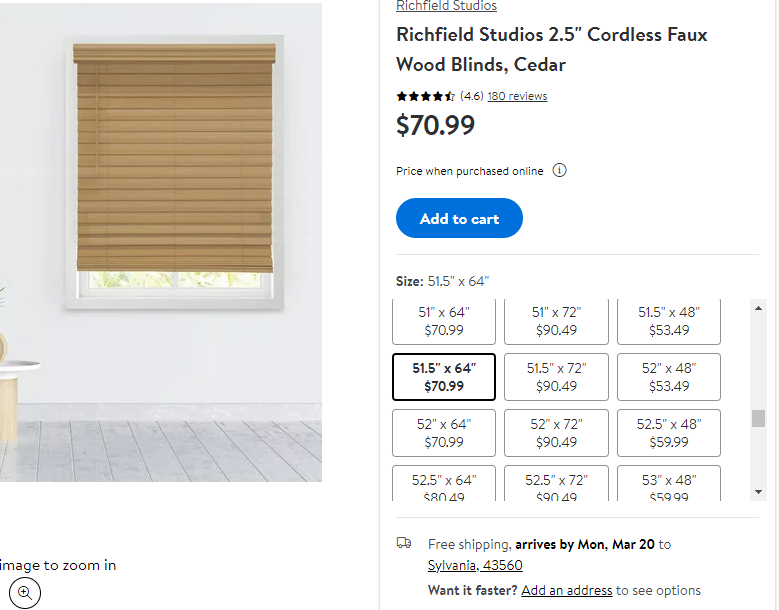 Richfield Studios 2.5 Cordless Faux Wood Blinds, Cedar 51.5x64