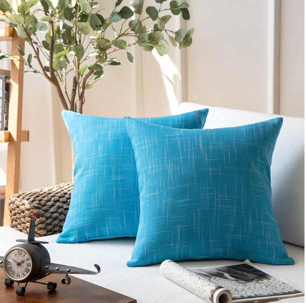 Linen Burlap Decorative Throw Pillow, 18 x 18, Lake Blue, 2 Pack