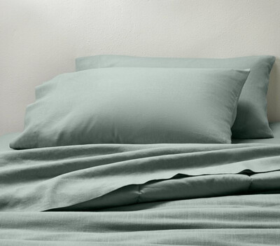 Standard 100% Washed Linen Solid Pillowcase Set Sage Green Casaluna