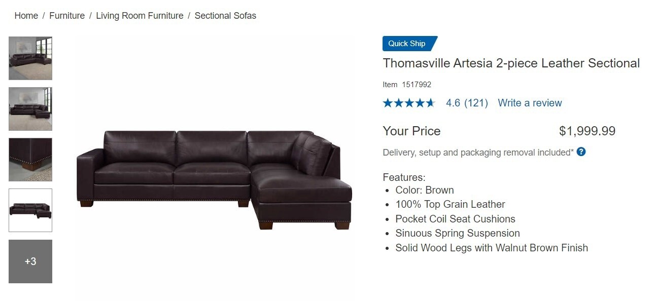Thomasville Artesia 2pc Leather Sectional