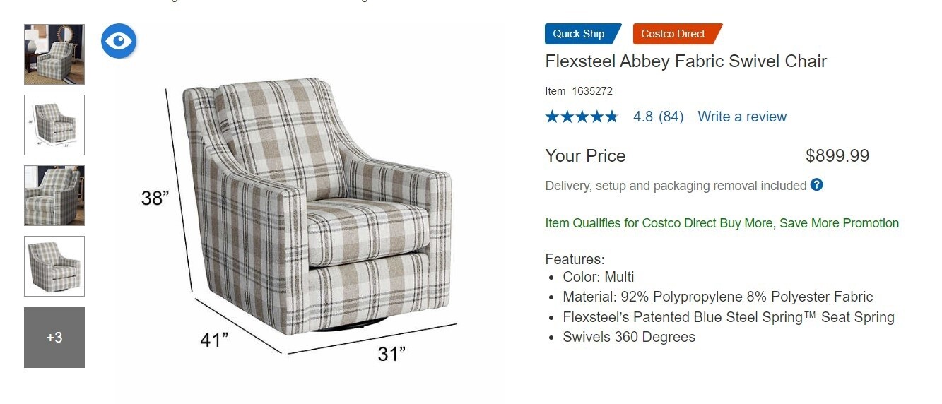 Flexsteel Abbey Fabric Swivel Chair