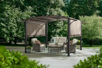 Orchard Park 13 ft. x 11 ft. Brown Steel Arched Beam Pergola w/Sling Canopy
