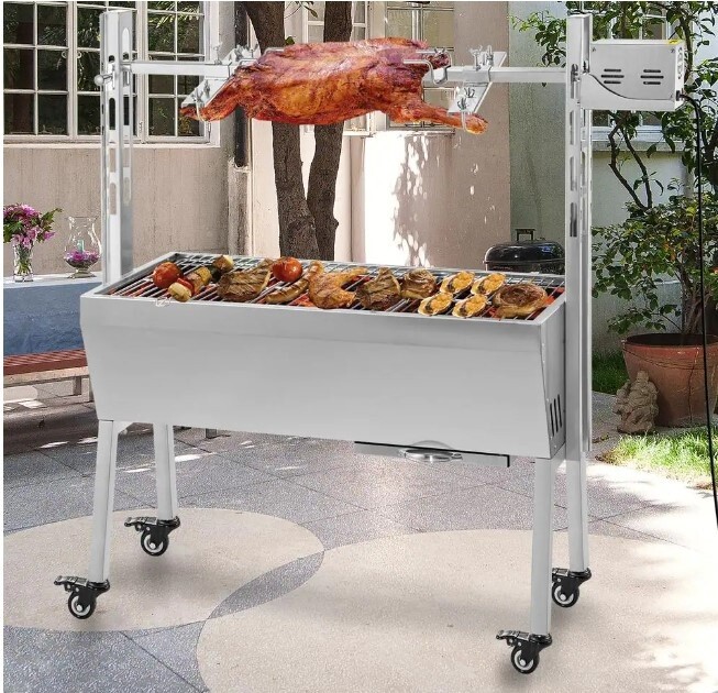 Pig Roaster Rotisserie 37" Stainless Steel Charcoal 2-in-1 BBQ Spit Rotisserie Roaster Grill