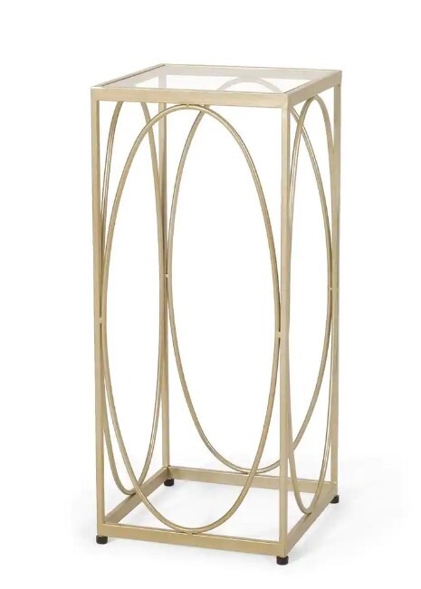 Sagewood Champagne Gold and Black Glass Top End Table - Noble House