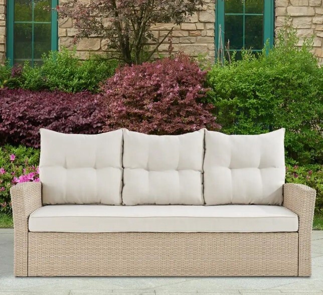 Alaterre Furniture Canaan Beige AllWeather Wicker Outdoor Couch with