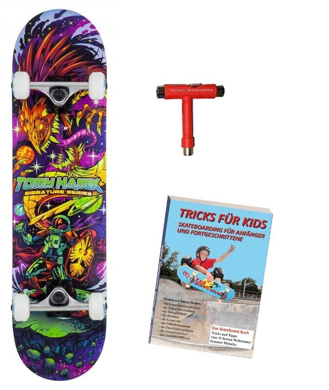 Tony Hawk, Cosmic 7.75"+ Skate-Buch, Tricks für Kids.