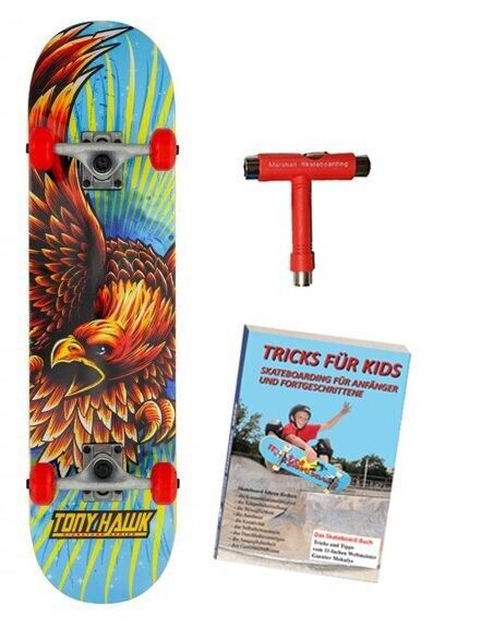 Tony Hawk, Golden Hawk 7.75 Tony Hawk Golden Hawk 7.75 Skateboard Set mit Skate-Tool und Buch Tricks für Kids