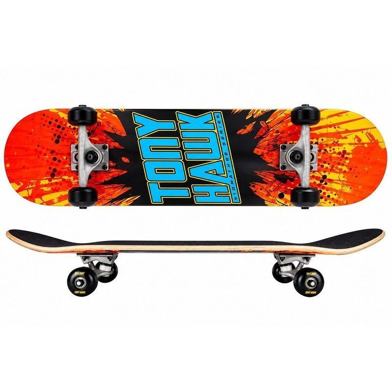 Tony Hawk Shatter Logo 7.75 Skateboard mit Griptape Seitenansicht und Unterseite