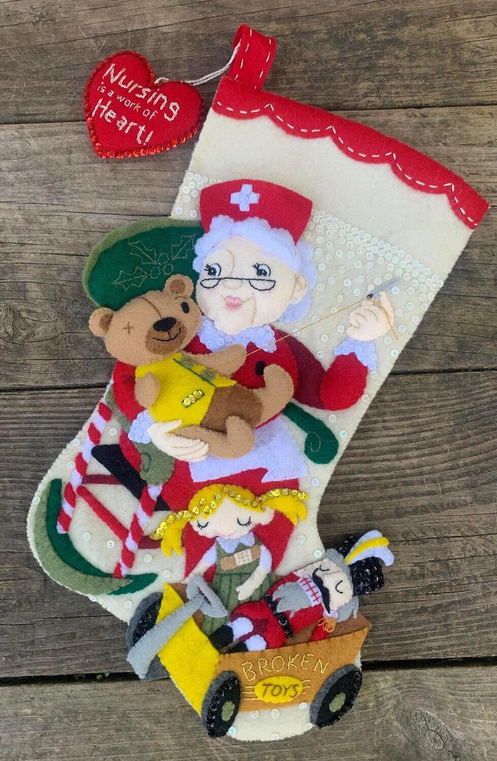 Personalized Custom Christmas Stocking Finished Merry Stocking's North Pole Nurse Mrs. Santa Claus Toys Sewing Fireplace Holiday Home Decor
