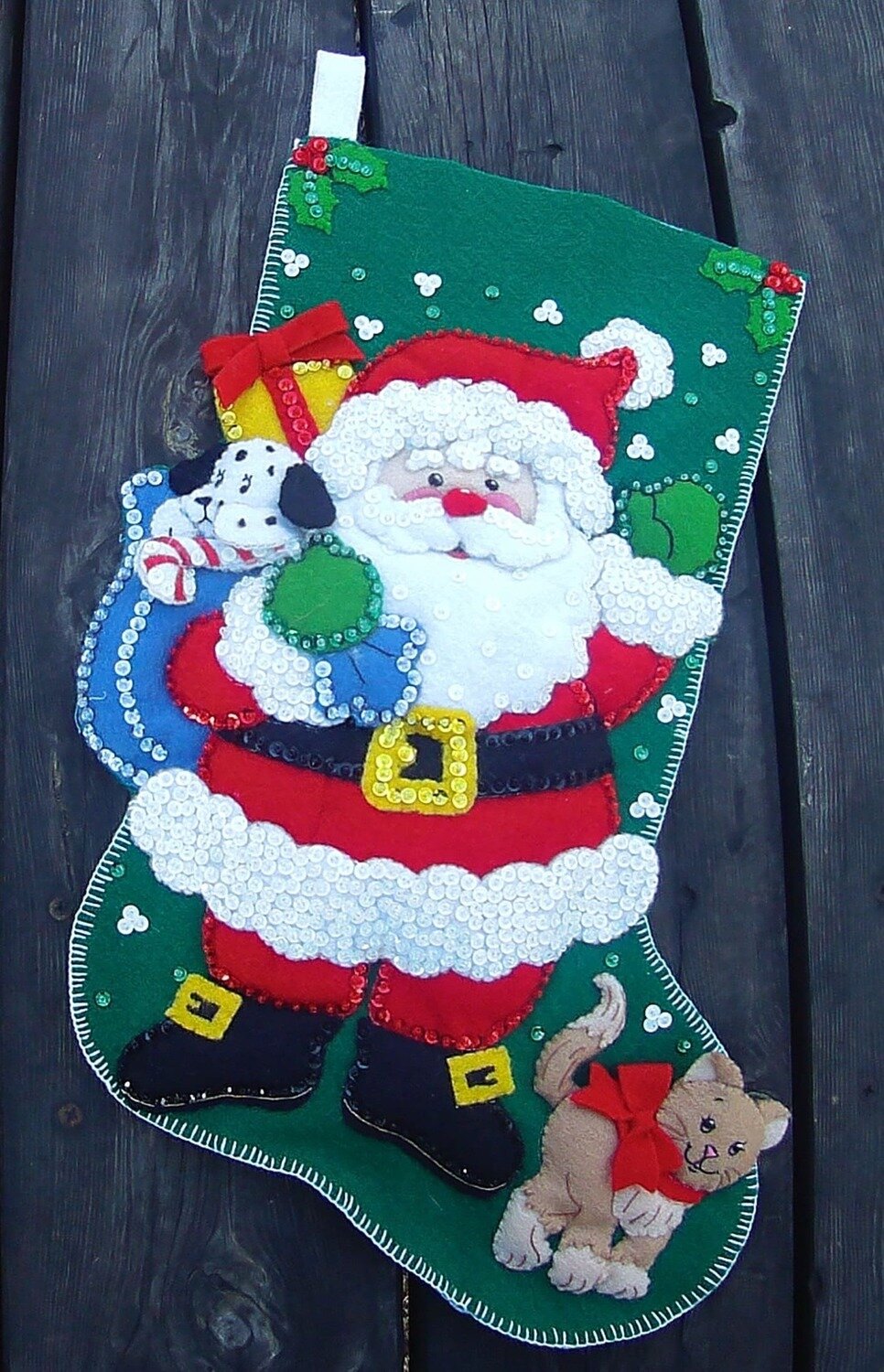 Personalized Handmade Christmas Stocking Santa Claus Special Delivery Finished Bucilla Kit Cat Family Gift Embroidered Stocking