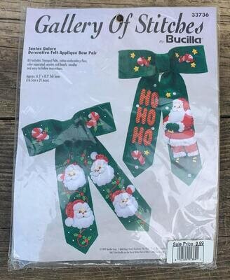 Vintage 1997 Santa's Galore Bucilla Gallery of Stitches Holiday Bow Felt Craft Kit #33736,  Vintage Craft Kit, Holiday Decor