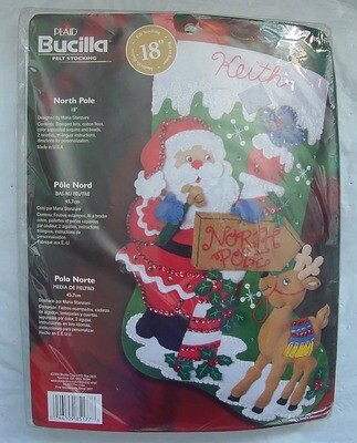 Bucilla Christmas STOCKING KIT North Pole Santa Deer Felt Applique Sock DIY Kit No 85177 Festive Fireplace Mantle Ornament Craft Supply