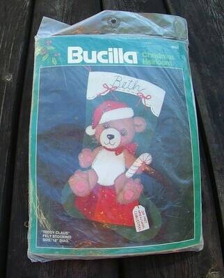 VERY RARE Bucilla Vintage 1980's Teddy Claus Felt Christmas Stocking Kit #82422 Sequins Beads Jeweled Kit Retro Bear Stocking