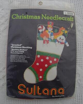 NIP Vintage Sultana Christmas Stocking Needlepoint Kit #32128 Jeweled Stocking Stuffers Vintage Toys Doll Candy Cane