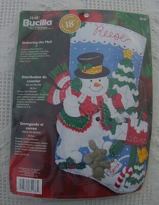 New Bucilla Christmas Stocking Kit DELIVERING THE MAIL -Circa 2004 -  18 inch Felt Stocking  Kit  #85178 Awesome Maria Stanziani Design!