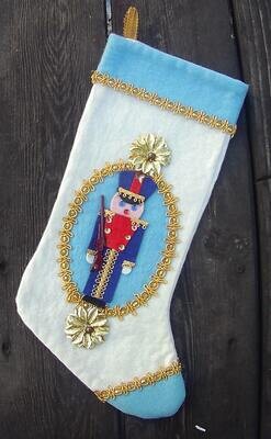 Extremely Rare Handmade FELT ORIGINALS Toy Soldier in Blue STOCKING Wreath Vintage Fully Lined Stocking Retro Wall Decor