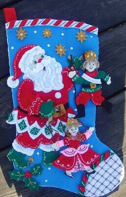 FINISHED Bucilla Kit, Christmas Stocking, Puppet Show, Santa Claus Stocking, Wall Decor, Handmade Holidays, Custom Gift Idea