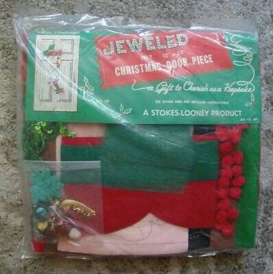 Extremely Rare Edna Looney (Stokes-Looney)  Santa Wall Hanging / Door Piece Kit - Felt Applique Sequins and Beads
