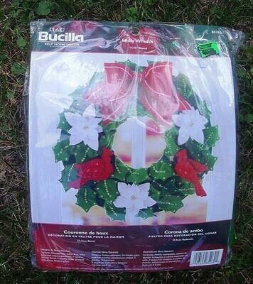 HTF New Bucilla Holly Wreath Felt Wall Hanging Kit #85262  Maria Stanziani Cardinals Wall Hanging Poinsettia Applique Sequins Beads