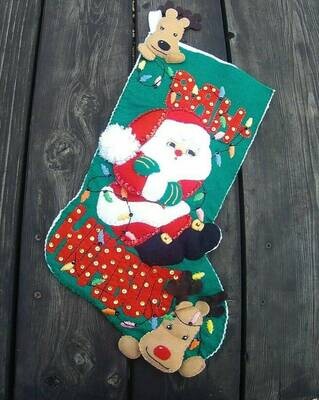 New  Vintage Handmade Christmas Stocking Bucilla Bah Humbug Santa Handmade From Kit 83203 Circa 1994 Retro Decor Custom Personalized Gift
