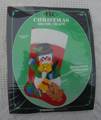 New Vintage Paragon Snow Pals Needlecraft Felt Christmas Stocking Kit 8043 - Circa 1986 - Snowman Puppy!