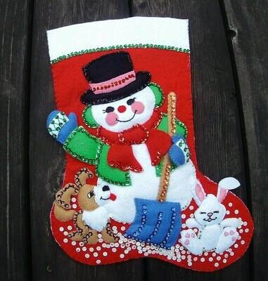 NEW Christmas Stocking HANDMADE Bucilla Holiday Pals Felt Snowman FINISHED 33050 Christmas Decor Felt Sequins Vintage Holidays Gifts for Her