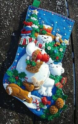 NEW HANDMADE Bucilla Stocking FINISHED Snow Friends Snowman  Felt Stocking Christmas 86438 Holiday Decor Custom Gift Idea for Kids Snow Days