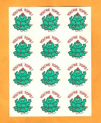 NEW Vintage RARE Trend MATTE Vintage 1980's Full Sheet Scratch & Sniff Stickers You're Tops Christmas Tree Pine Scent Holidays Smelly