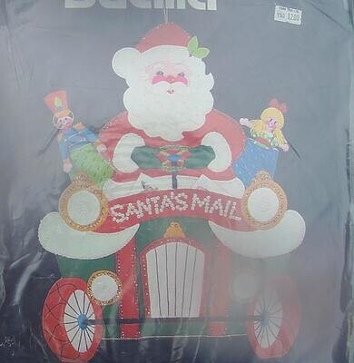 VINTAGE 1970's BUCILLA Kit 3598 Special Delivery Jeweled Christmas Mail Bag Santa in Car Wall Hanging Retro Holiday Decor NeedleCraft Kit