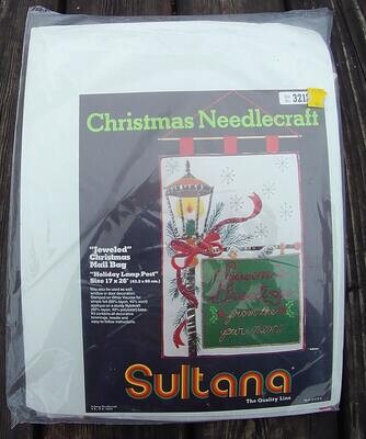 VINTAGE 1970's SULTANA / BUCILLA Kit 32136 Holiday Lamp Post Jeweled Christmas Mail Bag Stitchery Wall Hanging Retro Holiday Decor