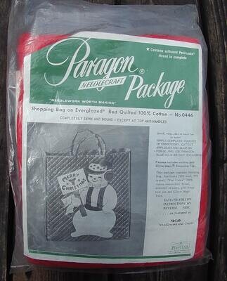 VINTAGE 1950's PARAGON Kit Snowman Shopping Bag on Everglazed Red Quiltted 100% Cotton Christmas Tote Applique Craft Kit