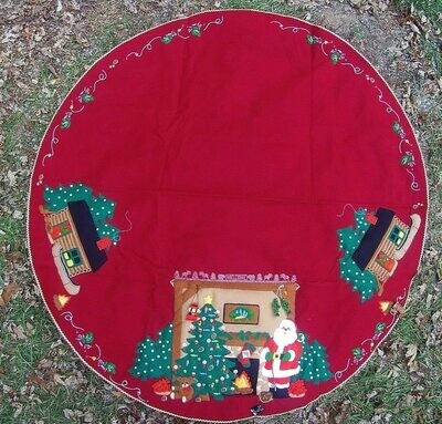 Vintage 2000 FINISHED Handmade BUCILLA Santa's Lodge Tree Skirt Tablecloth 84276 Camping Holiday Decor Retro Christmas Gift Idea