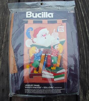 VINTAGE 1980's BUCILLA Kit 3593 Santa's Checklist Hanging Jeweled Christmas Wall Panel Holiday Christmas Felt Craft Kit Sequins Beads