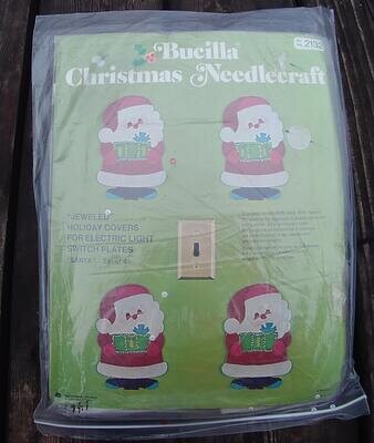 Vintage Bucilla 1970's Switch Plate Cover Holiday OPEN Kit #2132 Santa Jeweled Ornaments Kit Christmas Wall Decor Home Decor