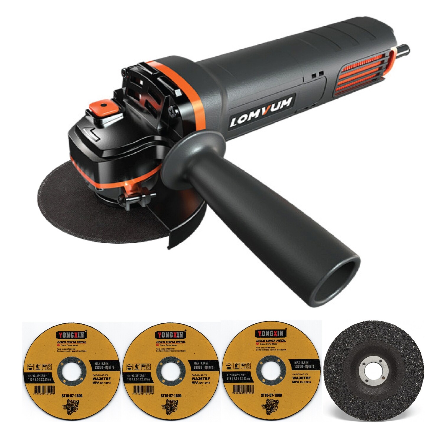 AMOLADORA 1000 W - 4 y 1/2 PULGADAS + 4 DISCOS DE REGALO