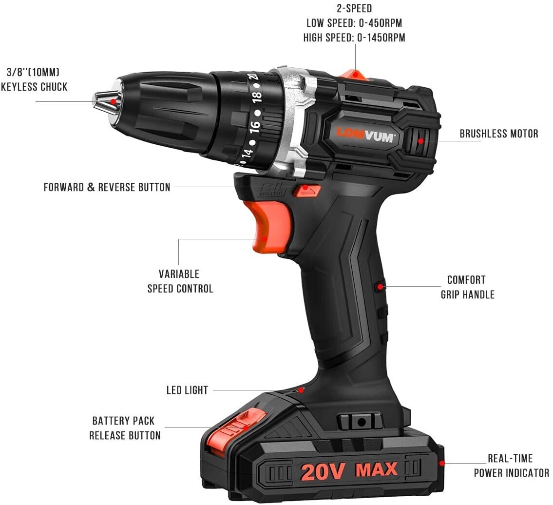 TALADRO INALÁMBRICO Y ATORNILLADOR PROFESIONAL 20V