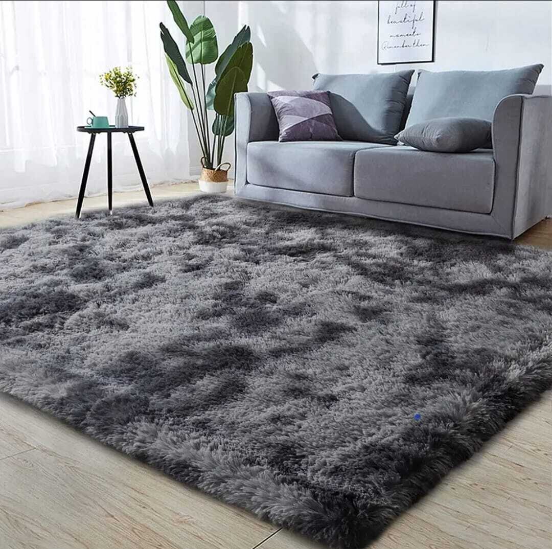 Alfombra Peluda Shaggy Gris Oscura 1.5 X 1.0 Mts Calidad Premium